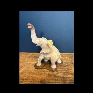 Vintage Hand-carved Elephant Soapstone Lucky Trunk Up 6” x 4” Beautiful Colors